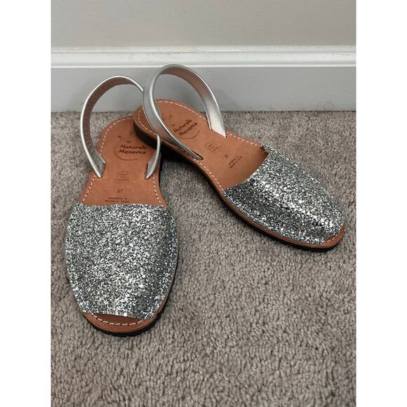 Naturals Menorca Glitter Leather Slingback Sandals Silver Womens Size 41 / US 11 - Picture 3 of 10